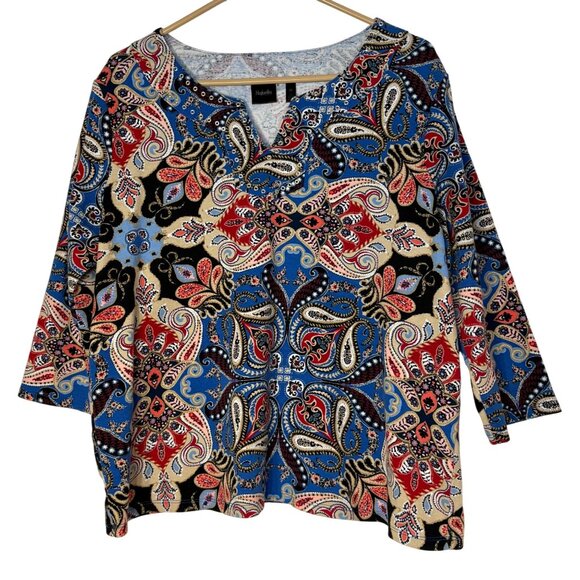 Rafaella 2X Women's Paisley Print Tunic Top With Grommet Neckline - Multicolor - Picture 1 of 5